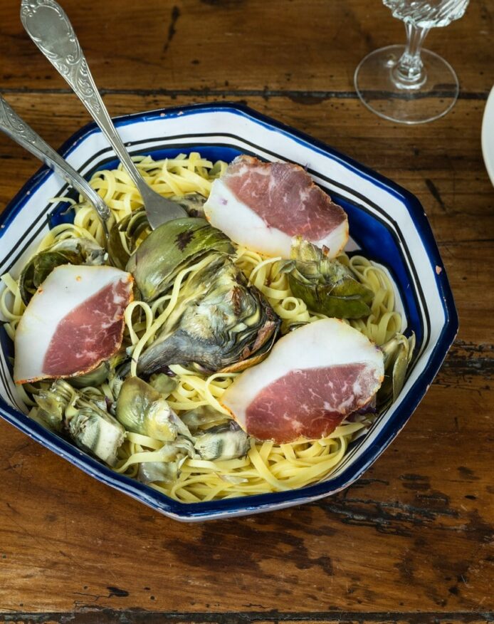 Recette Herbae Tagliatelles au lomo porc noir de Bigorre et artichauts