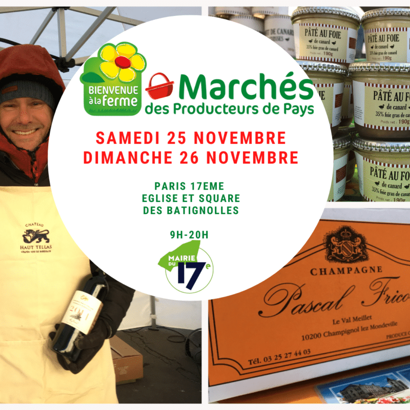 Affiche marché producteurs pays Batignolles Décembre 2023 Bienvenue à la ferme
