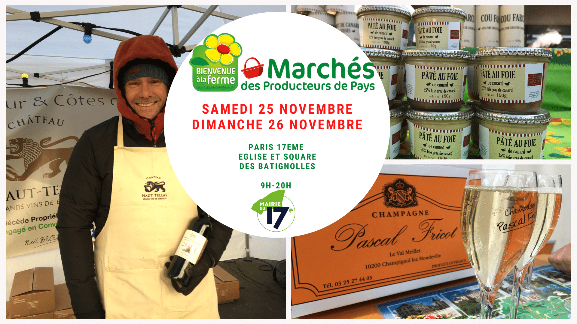 Affiche marché producteurs pays Batignolles Décembre 2023 Bienvenue à la ferme